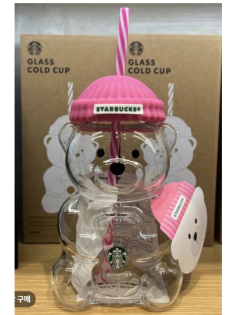 Starbucks Korea Barbie Pink Bearista Glass Cold Cup 591ml Bear Tumbler